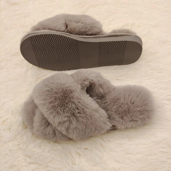 Women Winter Faux Fur House Slippers Female Fashion Warm Flat Slip Comfortable Home Slippers