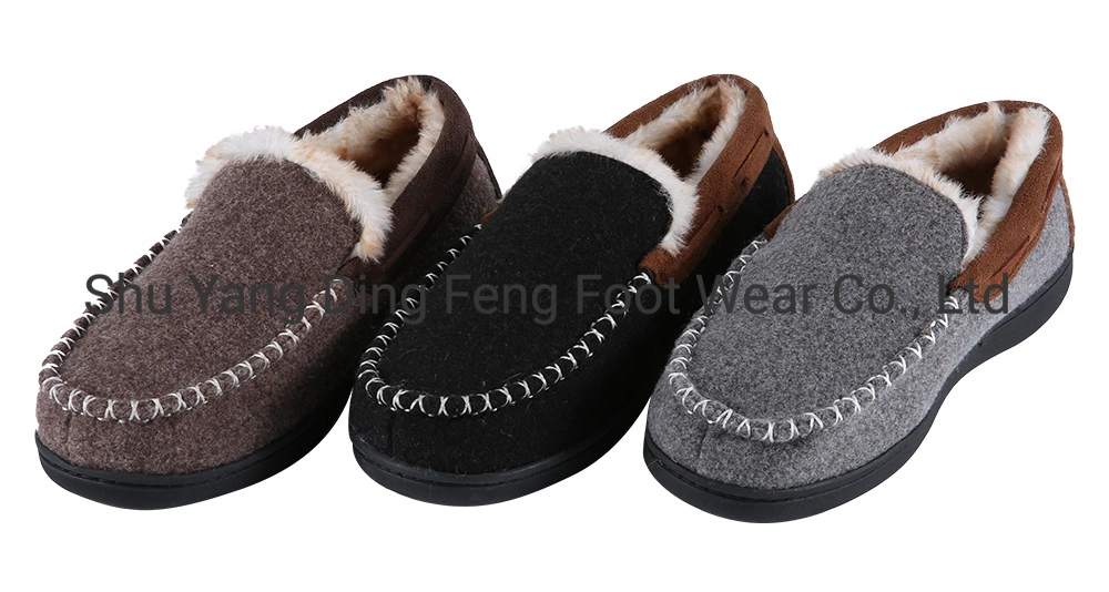 Men′ S Autumn and Winter Home Use Felt Cotton Slippers with Plush Thick Soled Indoor Slippers Outdoor Loafer Shoes