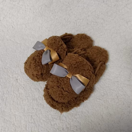 Chinelos femininos planos personalizados para inverno em casa e em casa com laço fofo